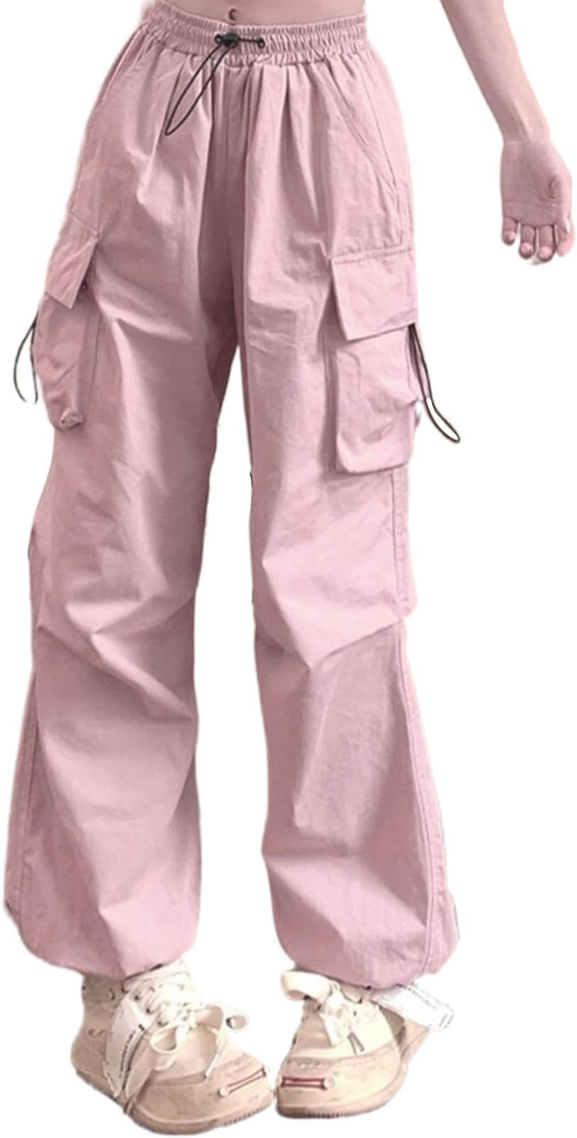 Womens Work Trousers High Waist Pants with Utility Pocketsloose Fit Button Pants Casual Breath Bottoms Hip Hop Teenager Streetwear for Evening Walk Sportwear