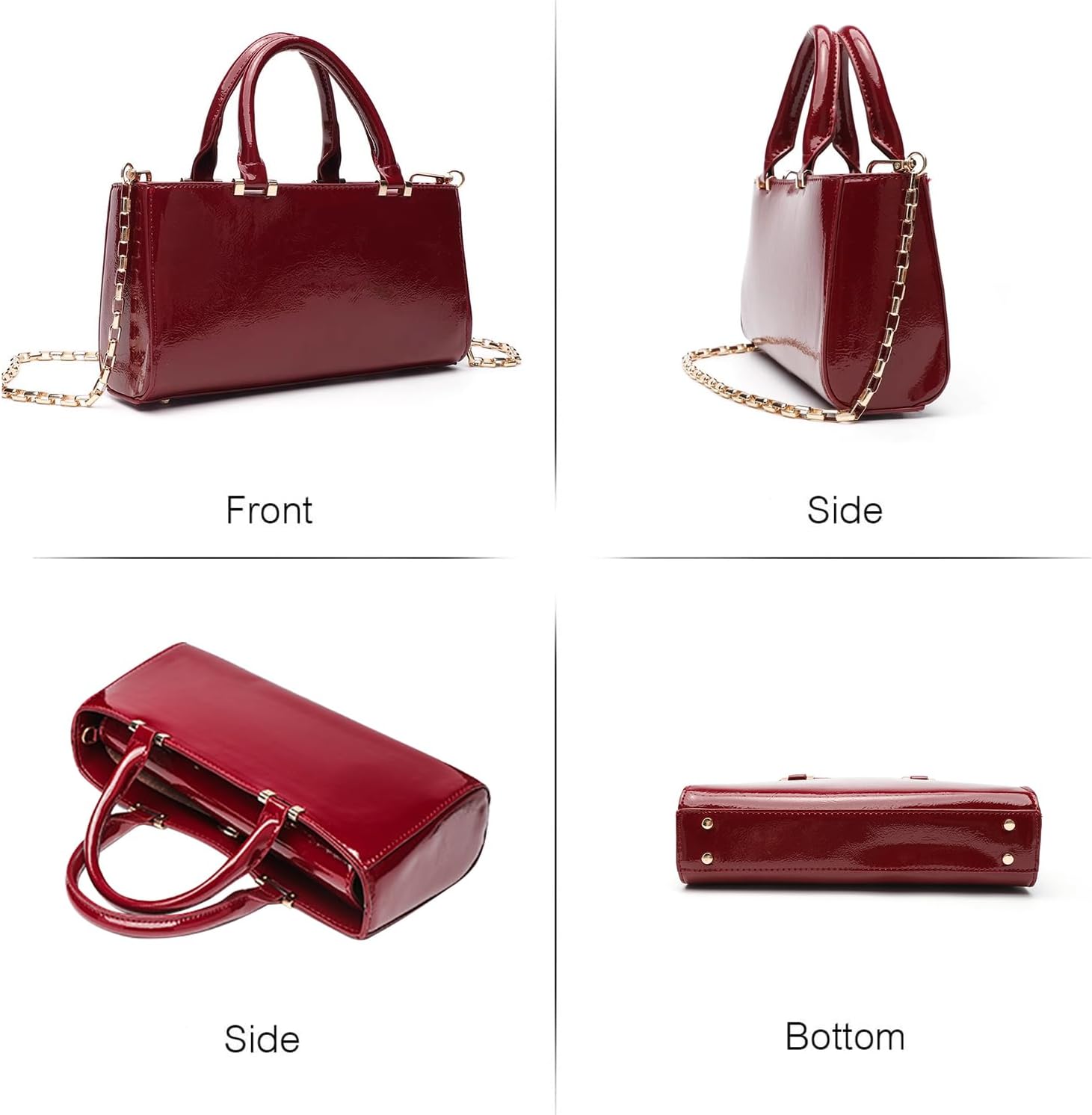 SKYK Glossy Patent Faux Leather Handbag for Women Small Satchel Purse Shoulder Bag Top Handle Bags