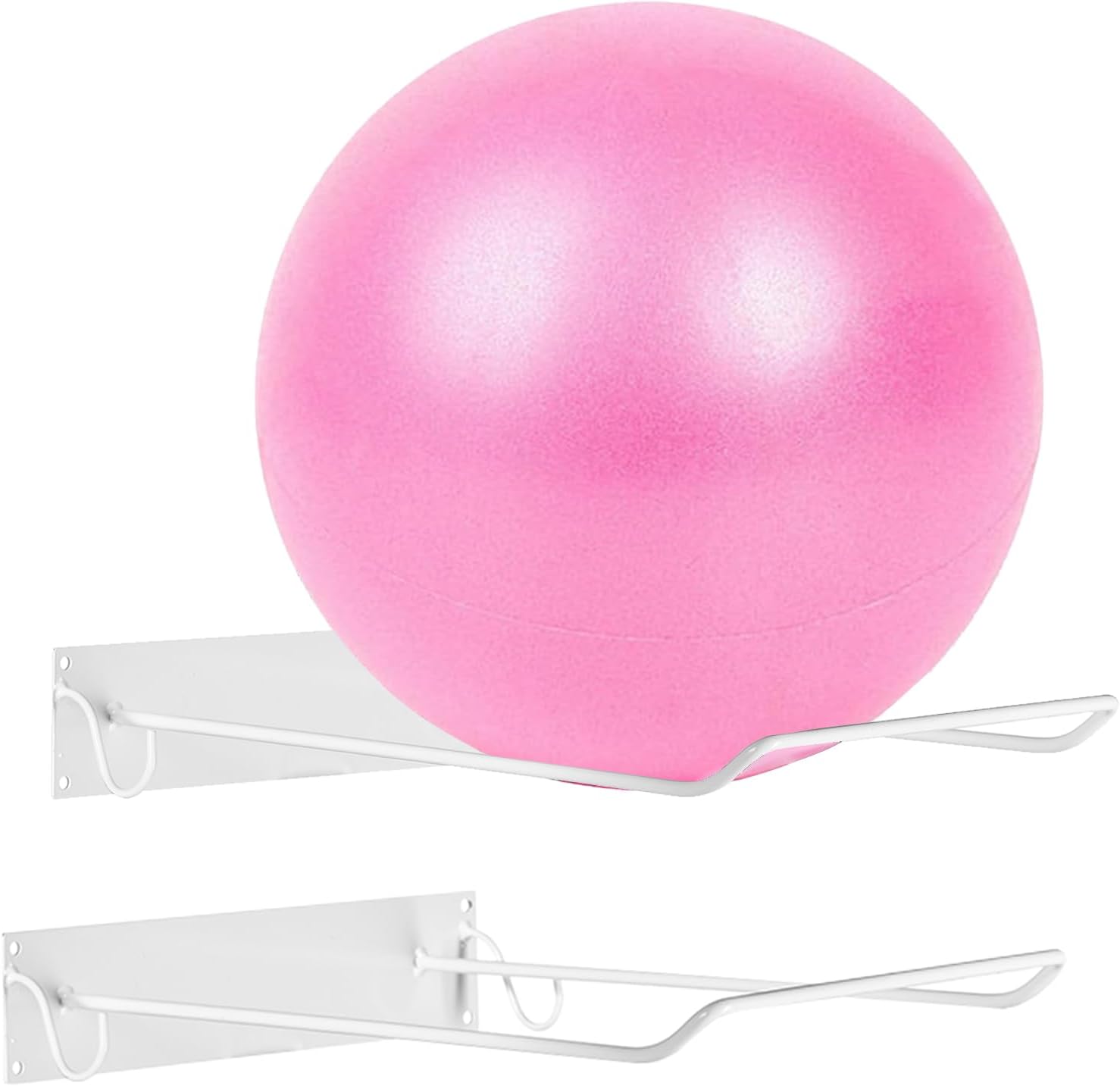 Yoga Ball Holder Set of 2, Exercise Ball Holder Wall Mount, White Metal Wire Wall