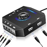 T10 External Sound Card&comma; PHOINIKAS USB Audio Adapter for PC Windows&comma; Mac&comma; Linux&comma; Laptops&comma; Desktops&comma; Stereo Sound Card with 3&period;5mm Interface & USB Interface&comma; Volume Control&comma; Plug & Play &lpar;6-in-1&comma; Black&rpar;