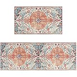 Boho Style Kitchen Rugs and mats Set of 2,Farmhouse Kitchen Mats for Sink,Non Slip Absorbent Stain R