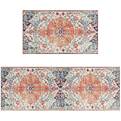 Boho Style Kitchen Rugs And Mats Set Of 2,Farmhouse Kitchen Mats For Sink,Non Slip Absorbent Stain Resistant Kitchen Laundry Area Rugs Runner 17 X48/17X30 Inch #TOP20