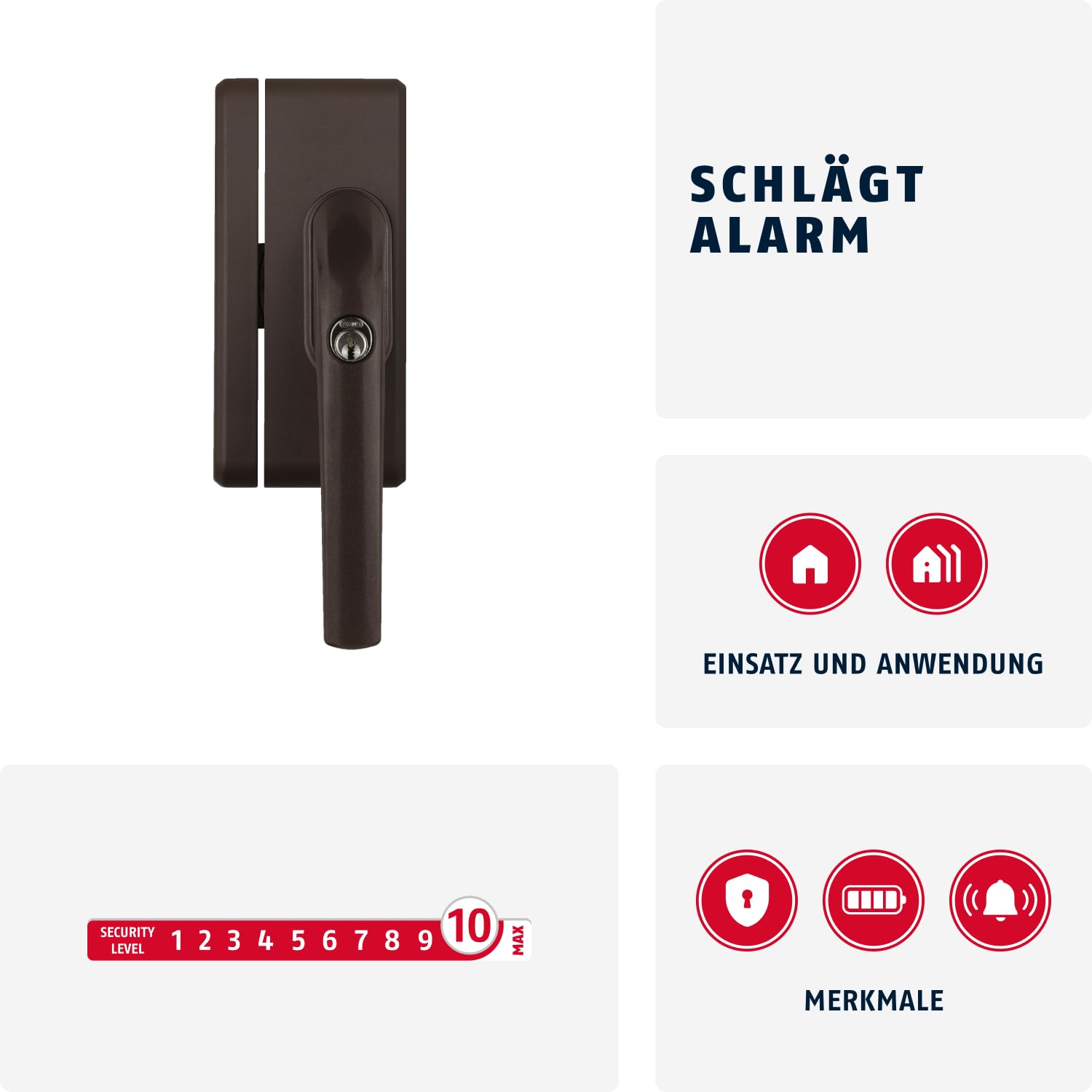 ABUS Verrou de Poignée de Fenêtre FO400A AL0145 - Sécurité de Fenêtre avec Serrure Supplémentaire et Alarme, à Verrouillage Identique - Niveau de Sécurité 10 - 33276 - Marron