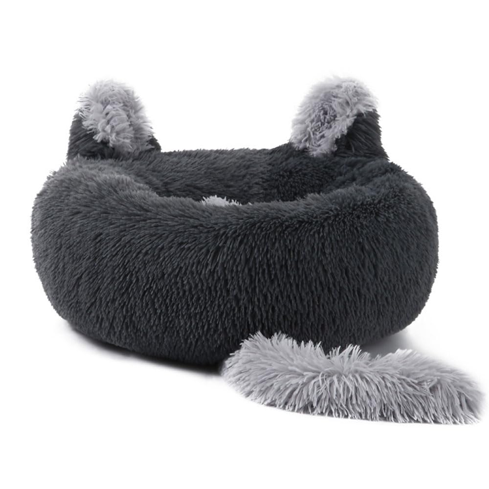 DOTBUY-SHOP Dog Bed Washable, Cute Ears Soft Comfy Cat Bed Dog Beds, Pet Bed With Slip-Resistant Bottom, Gift for Puppy Kittens (50cm,Anthracite)