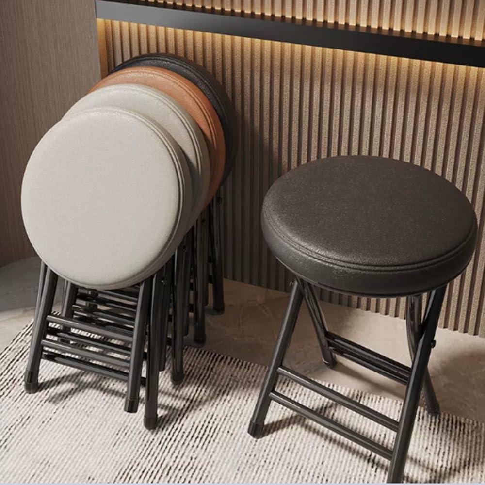 ILOOXI Tabouret pliable rond moderne, marron, 50 cm, empilable, portable, capacité de 150 kg