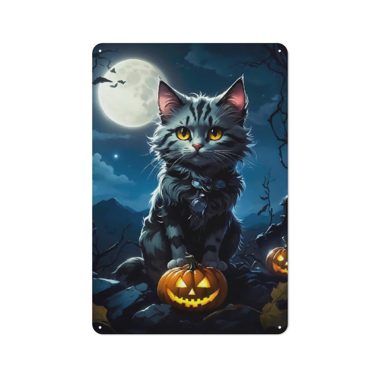 Junmoney Pumpkin Cat Metal Plaque 30X20cm With For Garage Wall, Retro Decor, For Garage Decor Collectors Refreshing A Room In Autumn