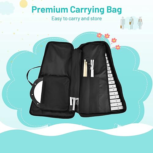 Miniatura 7 de Giantex Kit de campana Glockenspiel profesional de 32 notas, xilófono de percusión con soporte ajustable, soporte de música, almohadilla de práctica