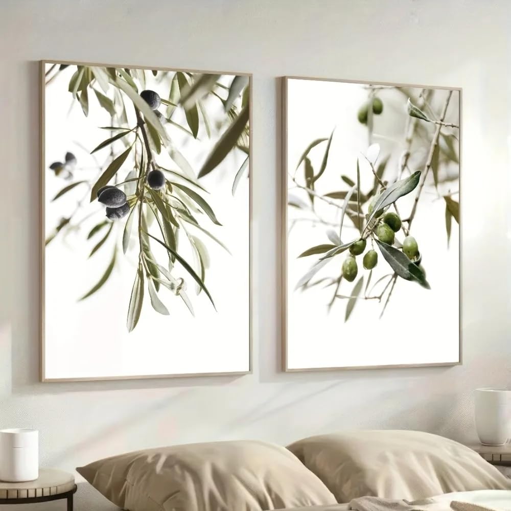 LTjiajuypd Stampe artistiche di rami d'ulivo, semplici tele con albero mediterraneo per soggiorno e camera da letto, decorazione moderna per la casa (60x85 cm - 2 pezzi)