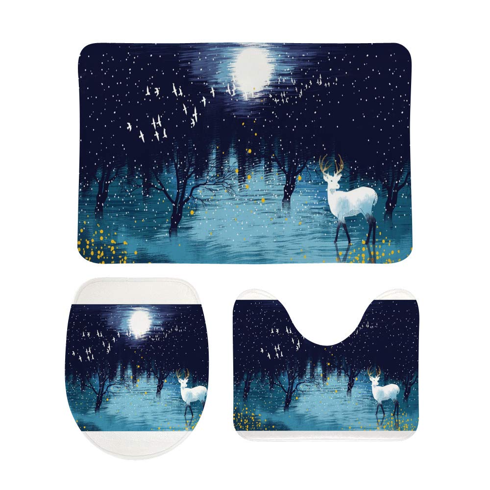 Tapis de bain antidérapant ensemble 3 pièces lavable avec motif cerf nature