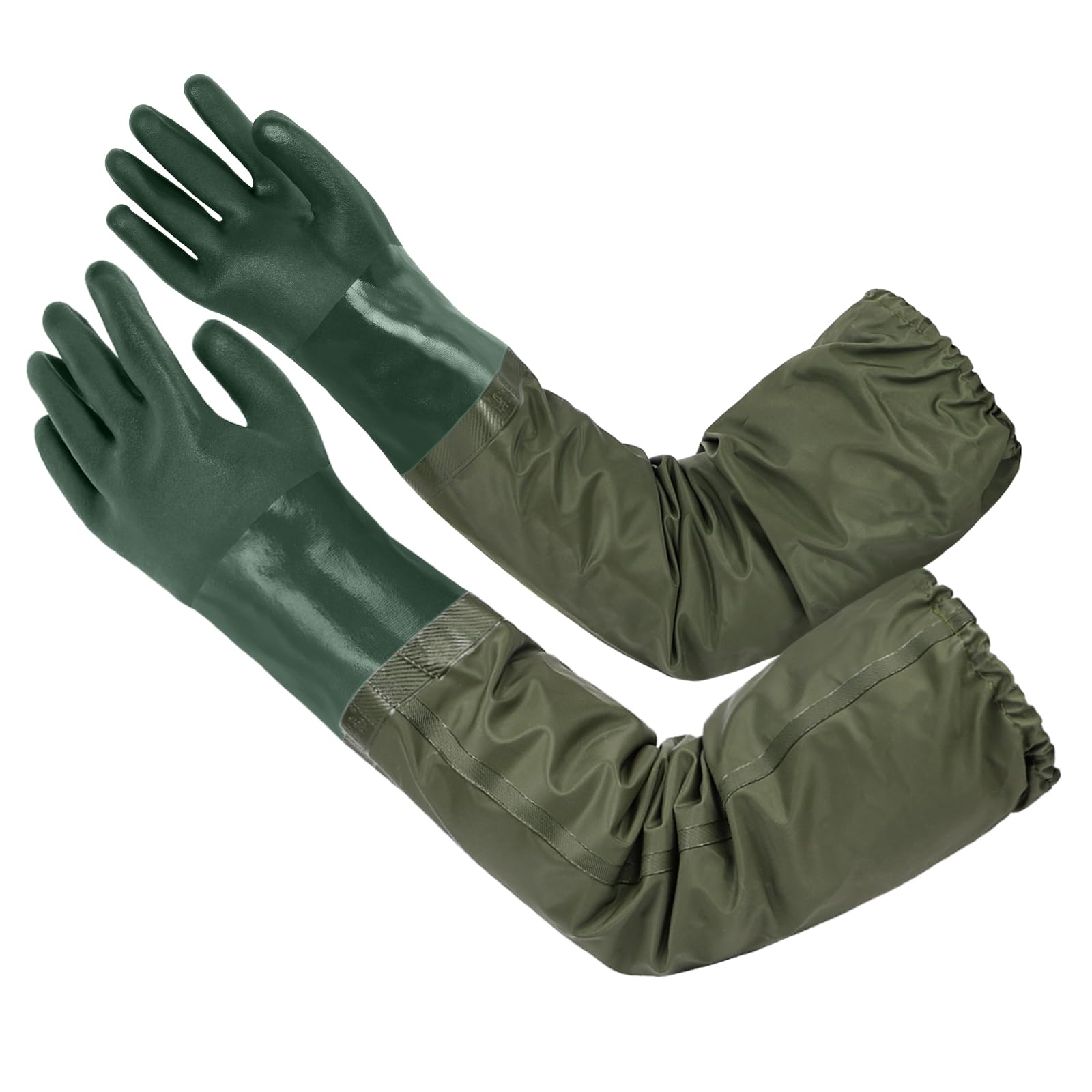 ANOMM Lange Teichhandschuhe, Wasserdicht Lange Gummihandschuhe, 71 cm PVC Wiederverwendbare Arbeitshandschuhe zur Abflussreinigung für Gartenarbeit, Fischerei, Aquarium, Maschinenbau (Grün)