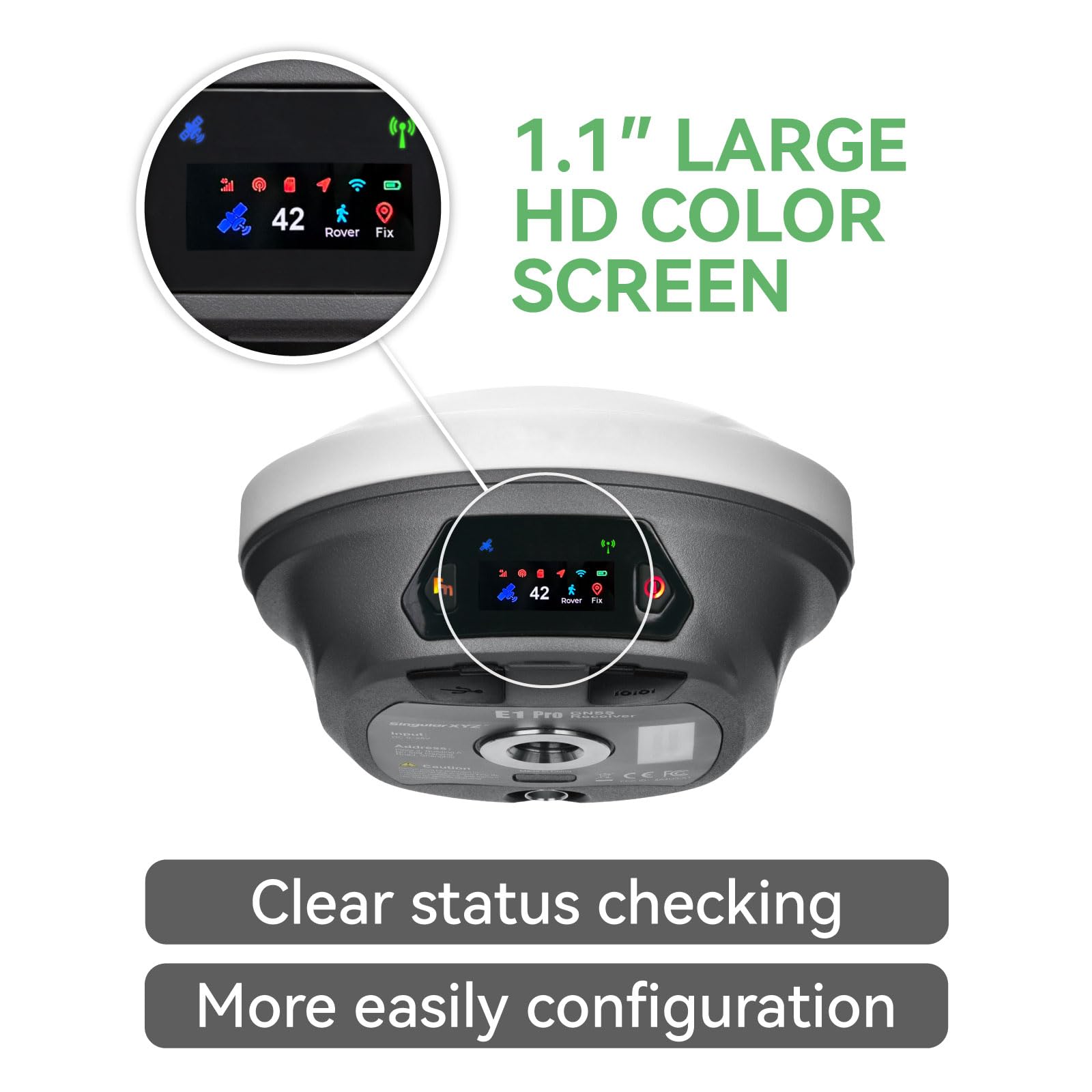 E1 Pro RTK GNSS Surveying Equipment, GNSS RTK GPS con ricevitore IMU Rover, GPS RTK con schermo a colori HD più grande e collettore portatile, precisione 1 cm, rilevamento inclinazione 60°