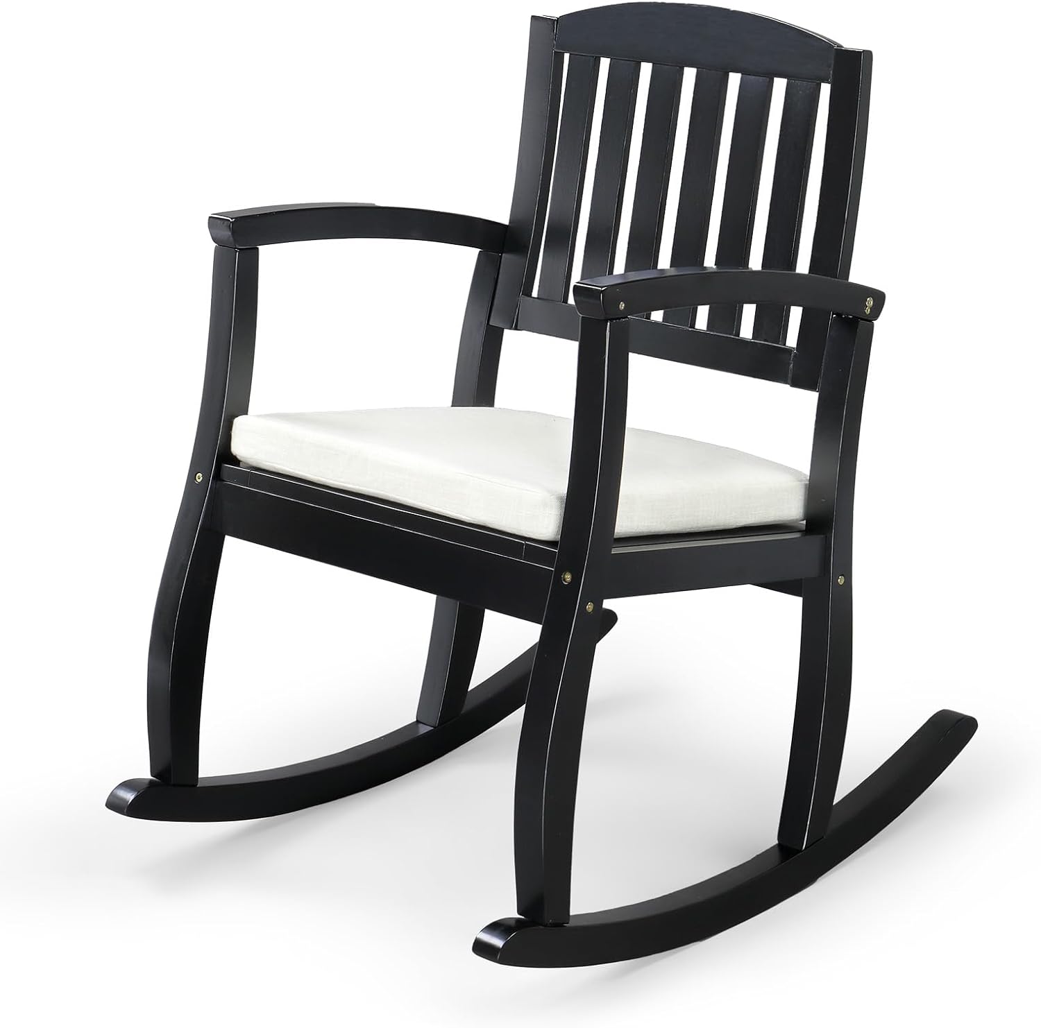 VINGLI Wooden Rocking Chair with Cushion,Outdoor Indoor Rocking Chair Supports Up to 450 lbs,Chair with Comfortable Backrest for Patio, Porch, Balcony (1, Black)