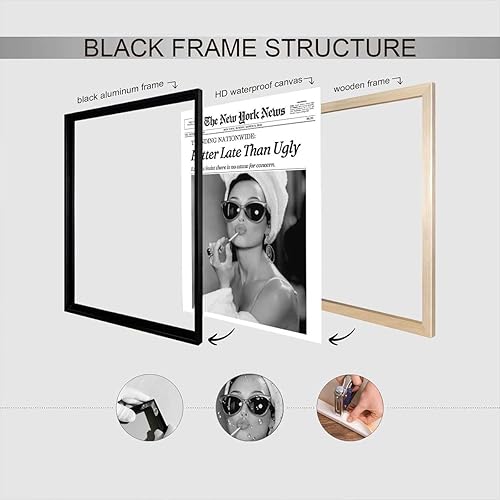 Miniatura 2 de Póster de periódico en blanco y negro Better Late Than Ugly Funky New York Trends Feminista, decoración de pared de Audrey Hepburn, impresiones de