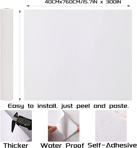 Miniatura 2 de Papel tapiz autoadhesivo blanco mate de 15.7 x 300 pulgadas, papel tapiz autoadhesivo para despegar y pegar, fácil de pegar, papel de contacto de