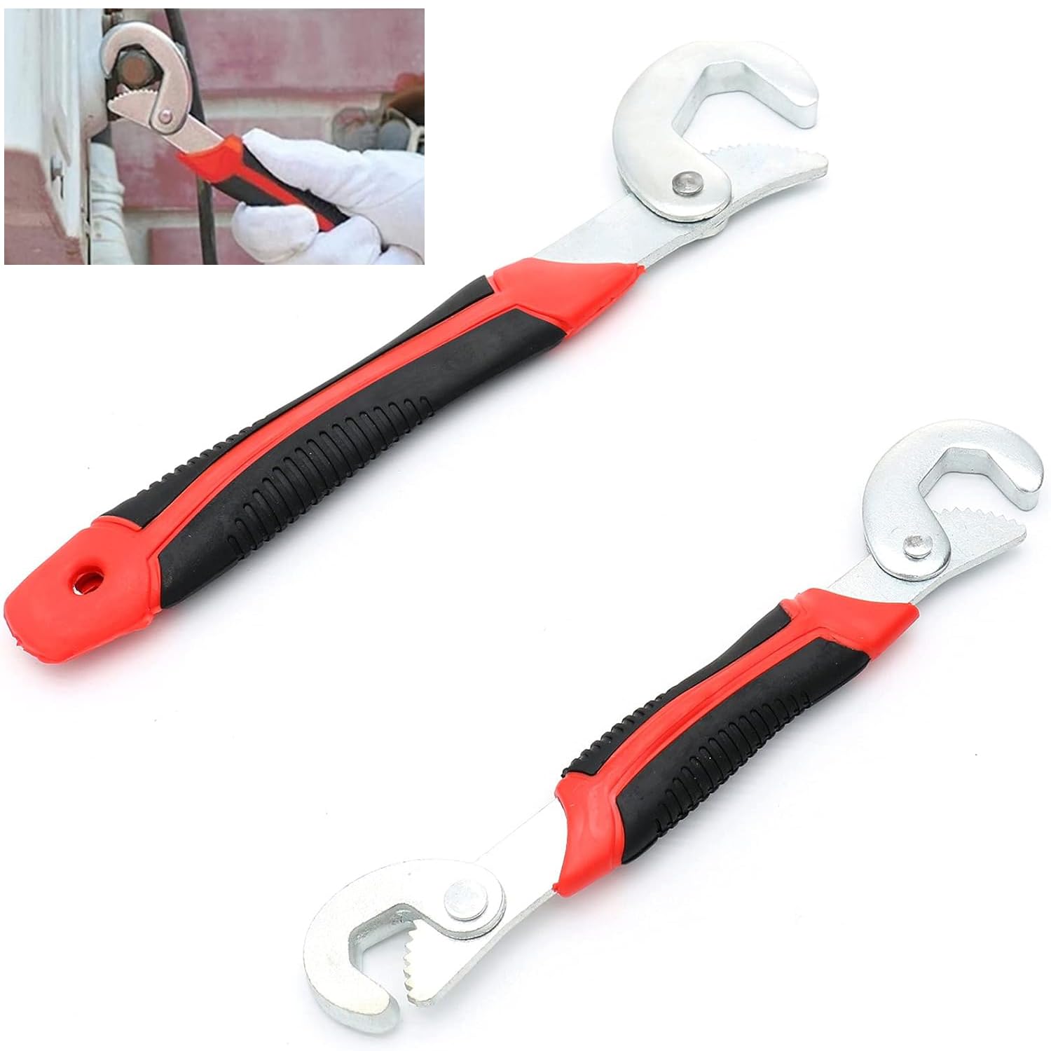 Bolivia's Adjustable Wrench, 2 Pcs Universal Monkey Spanner Crescent Nut Gear Wrenchs, Carbon Steel Magic Wrench, Precision Tooth Reinforced Rivets TPR Plastic Handle, for Craftsman Plumber