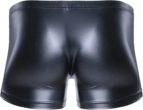 Miniatura 2 de FEOYA Pantalones cortos de cuero para hombre, de látex, de tiro bajo, de cuero, con parte delantera abierta, sin entrepierna, brillante