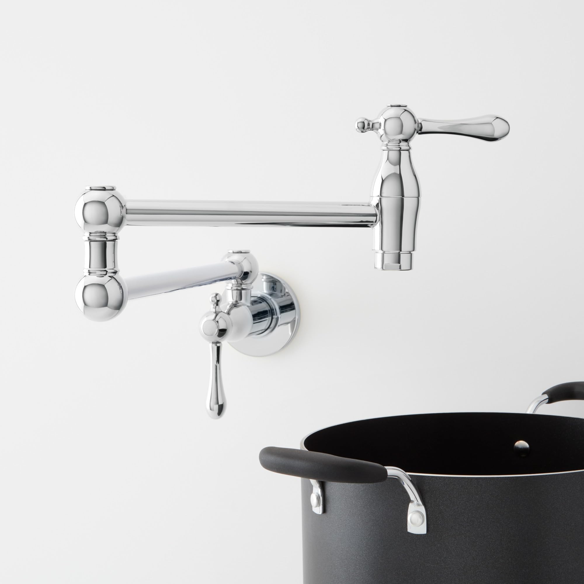Signature Hardware 954008 4.6 GPM Double Handle Wall Mounted Retractable Pot Filler - Chrome
