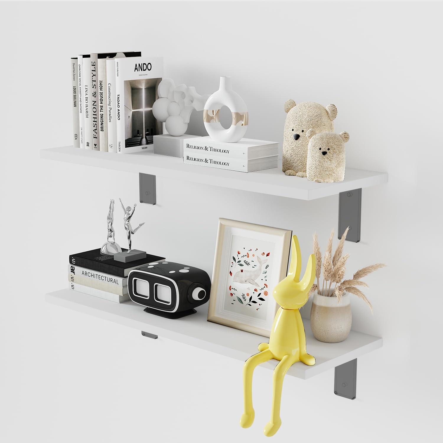 Floating Shelf Board for Wall 5/8" – No Brackets – 24" L x 10" W x 0.6" T White Melamine Wood Floating Shelves for Bathroom, Kitchen, Bedroom & Living Room Set of 2– DIY & Replacement