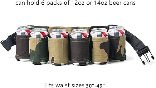 Miniatura 3 de Cinturón de cerveza, paquete de 6 fundas de cerveza, soporte para cinturón de bebidas, soporte para cinturón de cerveza de soda para hombres y