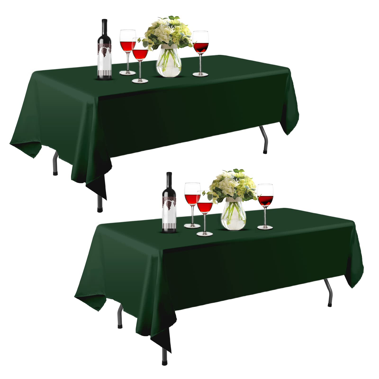 EMART Rectangle Tablecloth, 60 x 102 inch Green Table Clothes for 6 Foot Rectangle Tables in Polyester Fabric for Dining Party Wedding (2 Pack)