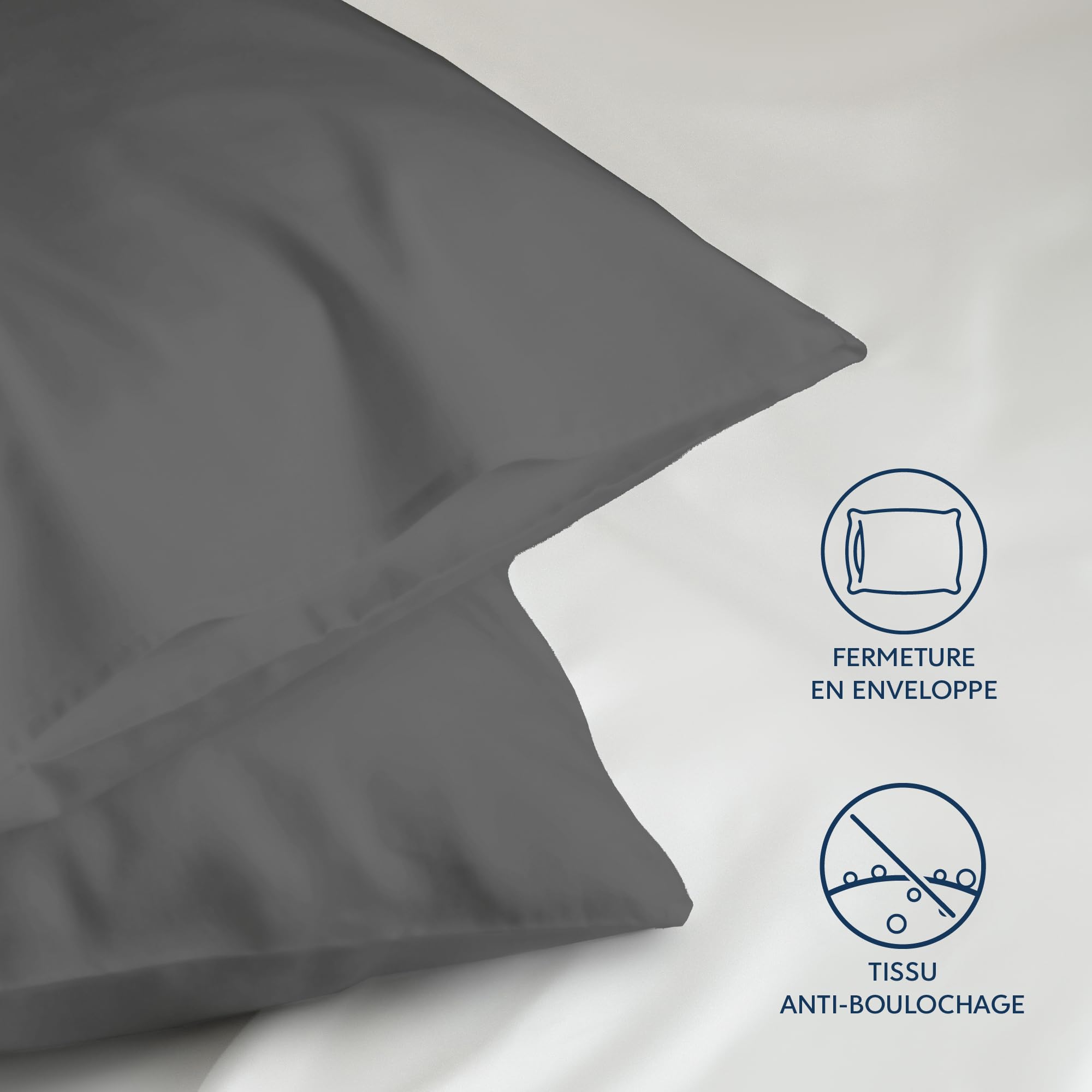 Dreamzie Taie Oreiller 50x70 Lot de 2 en Microfibre Certifiée Oeko-Tex - Housse Coussin Douce Et Brossée, Toucher Peau de Pêche - Anthracite