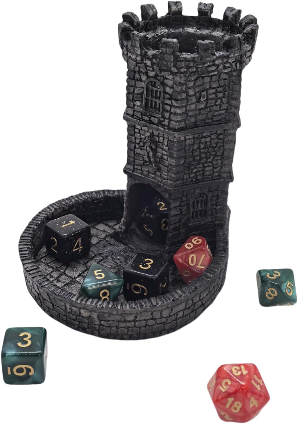 Tower Castle Retro DND Dice Rolling Tower Dice Tower Dungeons and Dragons Dice Jail D&D Accessories (Random 7PCS D20 Dice Set Included) Black
