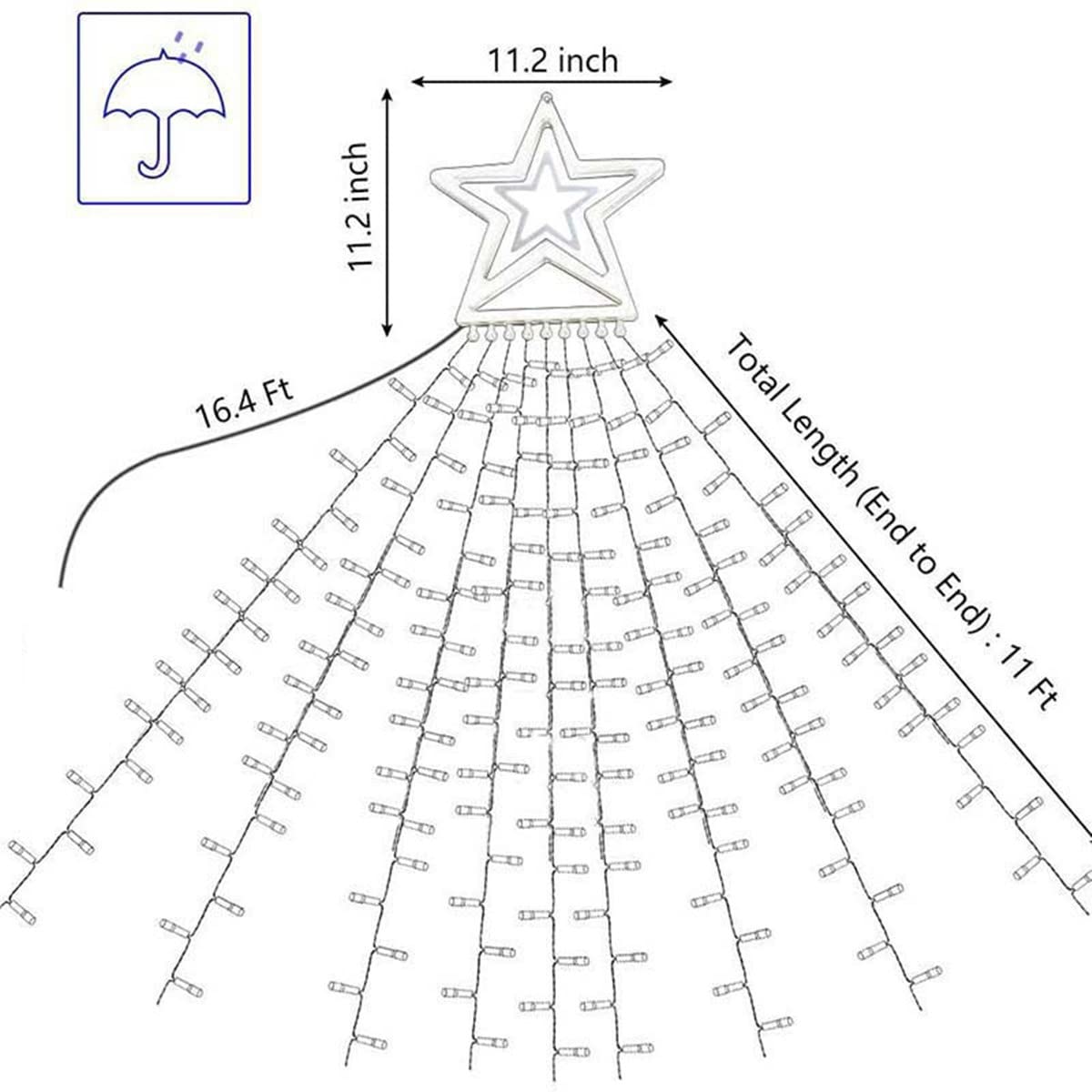 Solarne girlandy gwiazdy, 350 diod LED, wodospad, oświetlenie choinkowe, z 8 trybami wodoodpornych zewnętrznych girland świetlnych do dekoracji świątecznych (wielokolorowe)