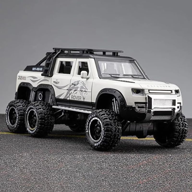 Image of Kids Model 1:24 6 Wheel Defender Die Cast Metal Car Pull Back Action Opening Doors with Realistic Engine Sound Lights Toy Car Gift for Boys - White