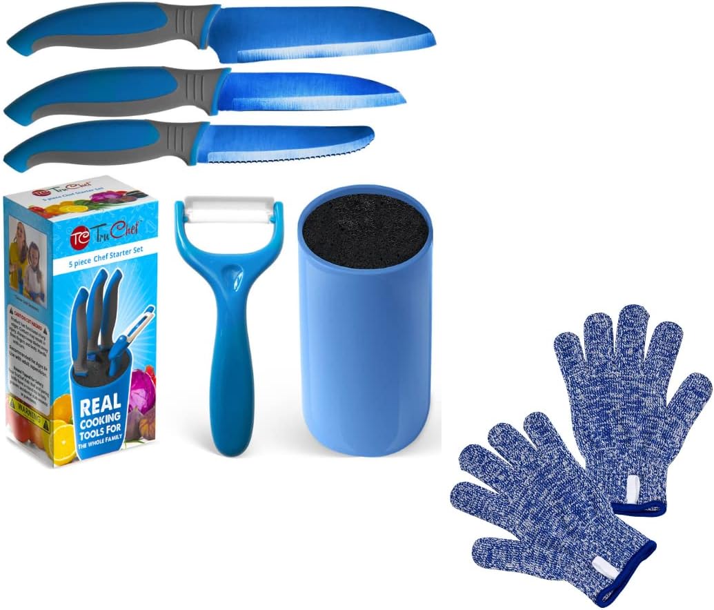 Kids Knife Set For Cooking and Kids Cut Resistant Gloves (Small) Bundle