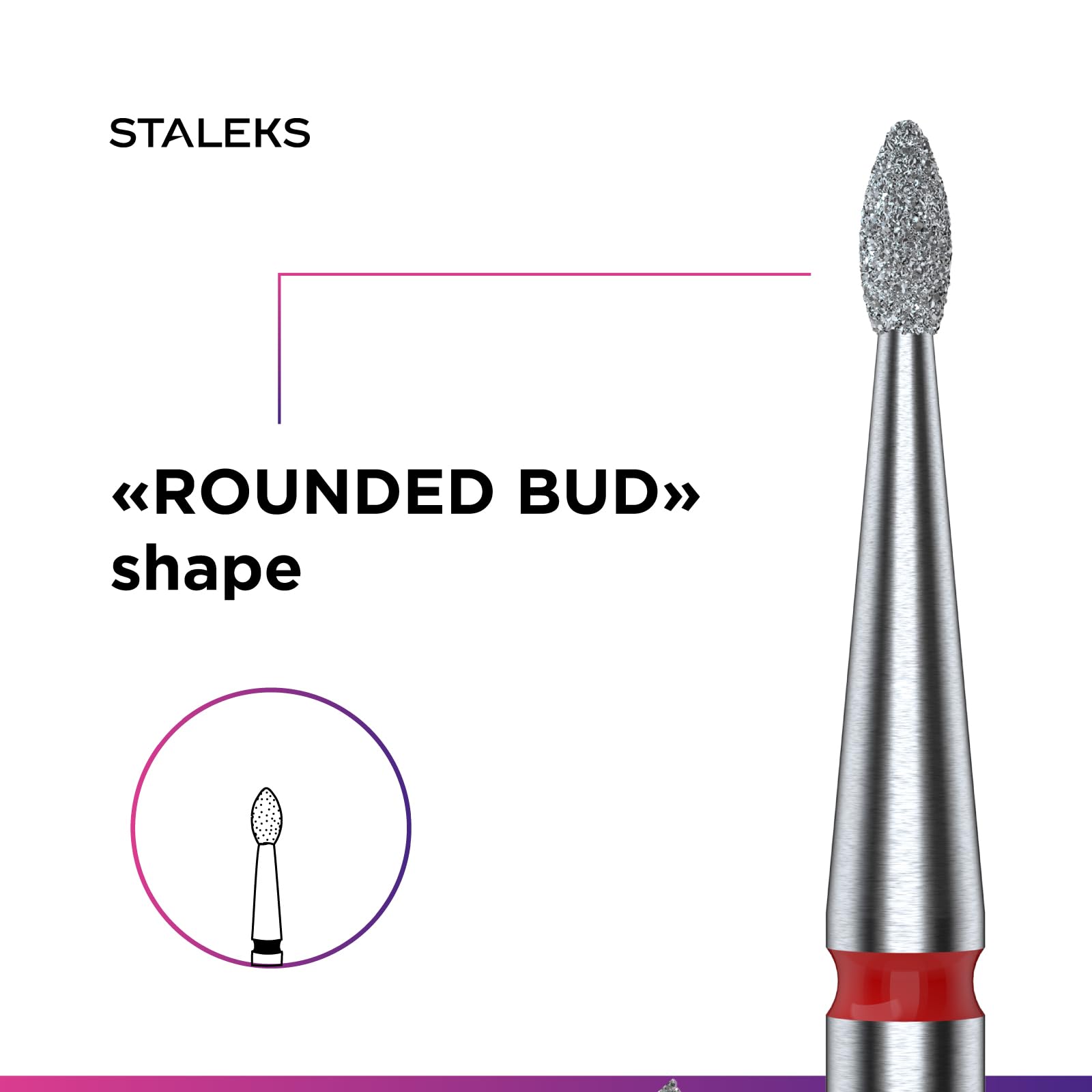 STALEKS PRO - Punta diamantada - Ríbulo redondeado (anillo rojo) I Juego de fresa de uñas I Kit de lijado para lijadoras eléctricas I Punta para manicura y pedicura compatibles (FA50R012/3)
