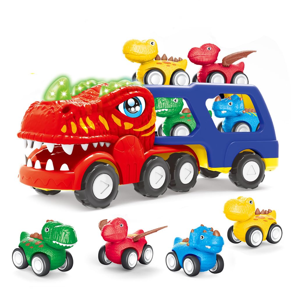 Generic Dinosaur Truck Toy Set for Kids Ages 1-6 - 5-Piece Monster Trucks with Lights & Sounds, Green Dinosaur Cars for Boys & Girls, Pull Back Cars, Toddler Gifts