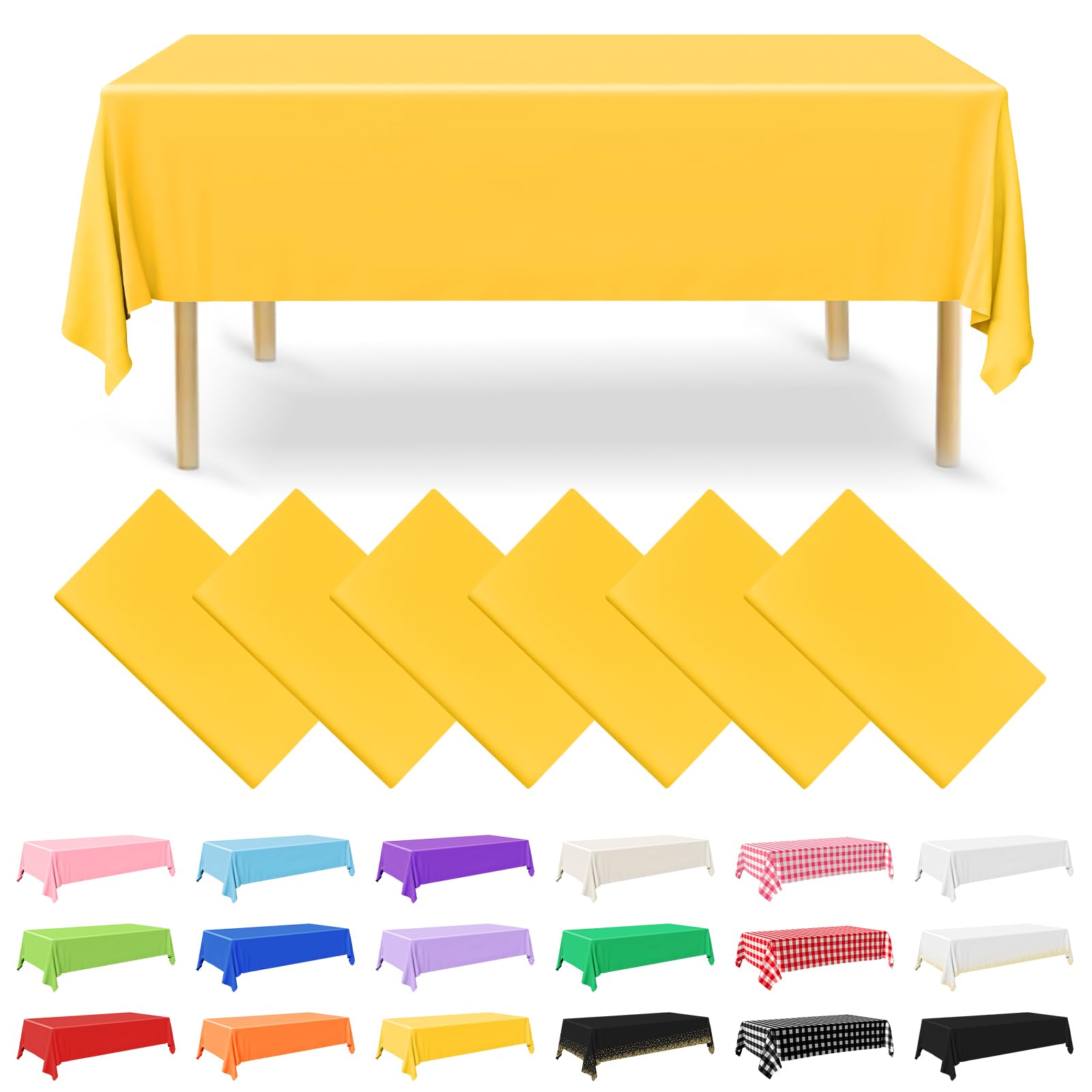 NACHLYNN 6 Stück Einweg Tischdecke 137 x 274 cm Gelb Rechteckige Tischabdeckung Wasserdicht Gartentischdecke für Festivals Party Hochzeiten Brautpartys Geburtstag Dekorationen