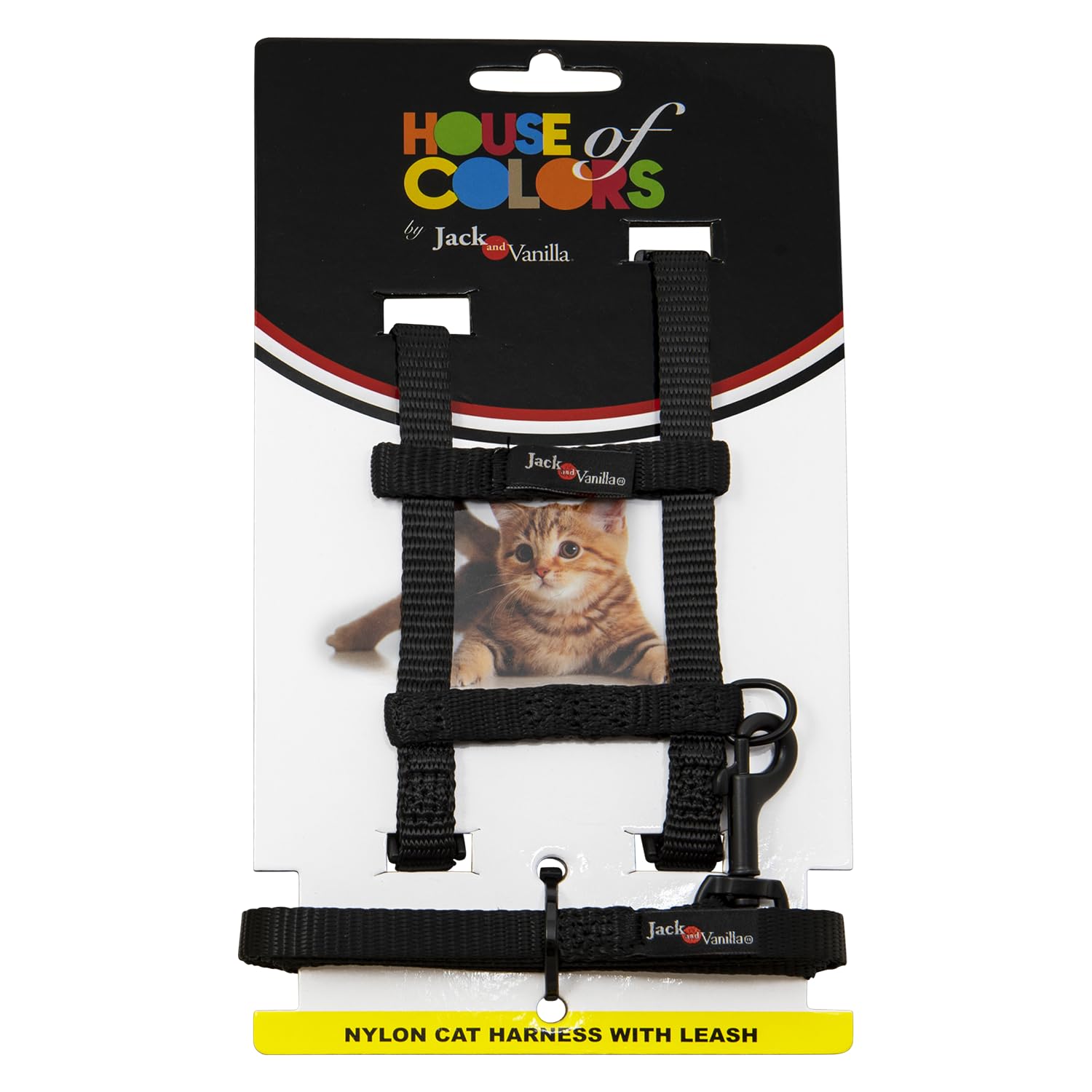 JACK AND VANILLA, Ergonomic Cat Harness with Leash, Adjustable, Durable Nylon, Optimal Comfort for Walks, Stylish Design, Size 10 mm, Black, Nylon Model