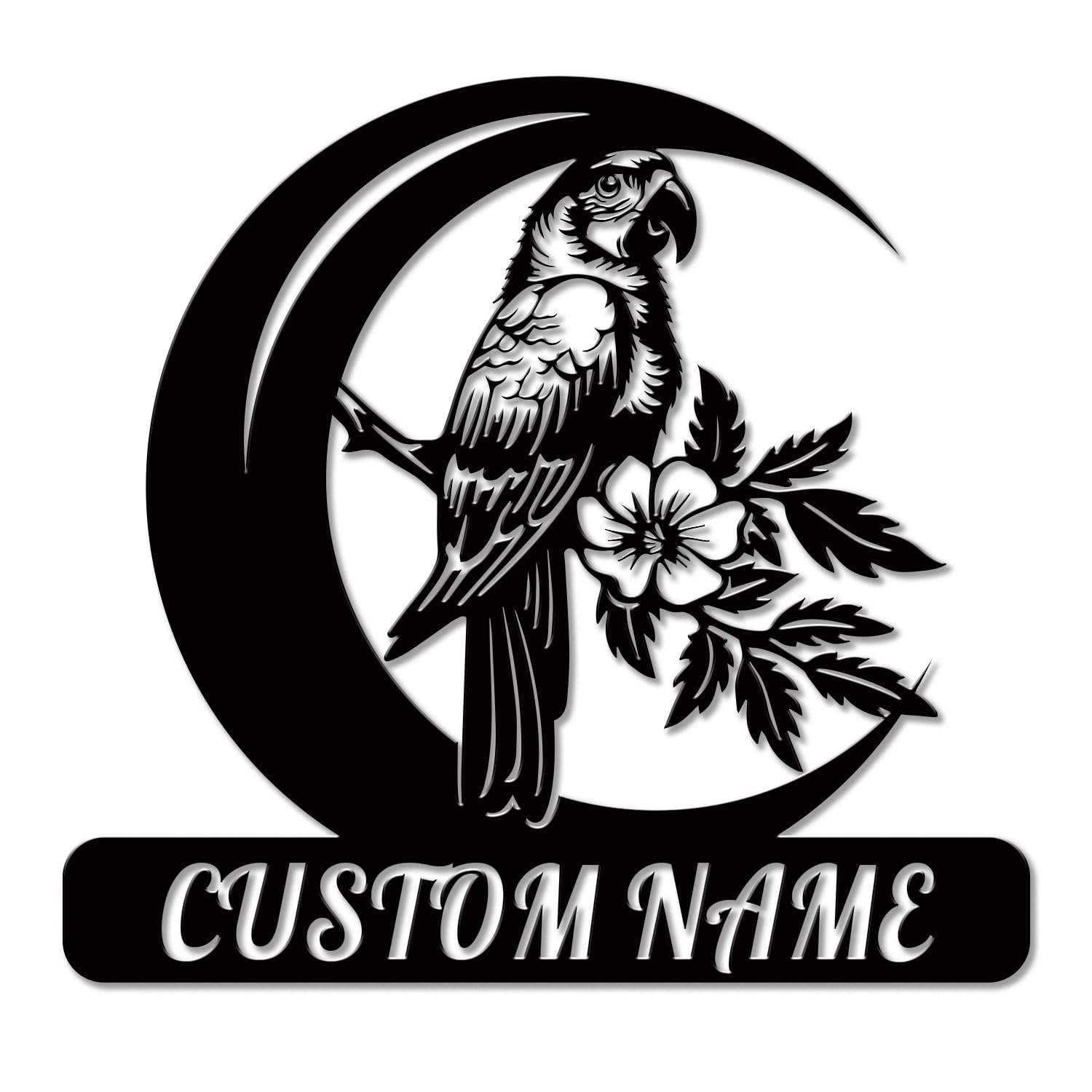 Metallicone Style-3 Personalized Parrot Metal Sign, Custom Tropical Bird Wall Art, Macaw Monogram Decor, Bird Lover Gift Idea, Floral Avian Home Accent (Style-3)
