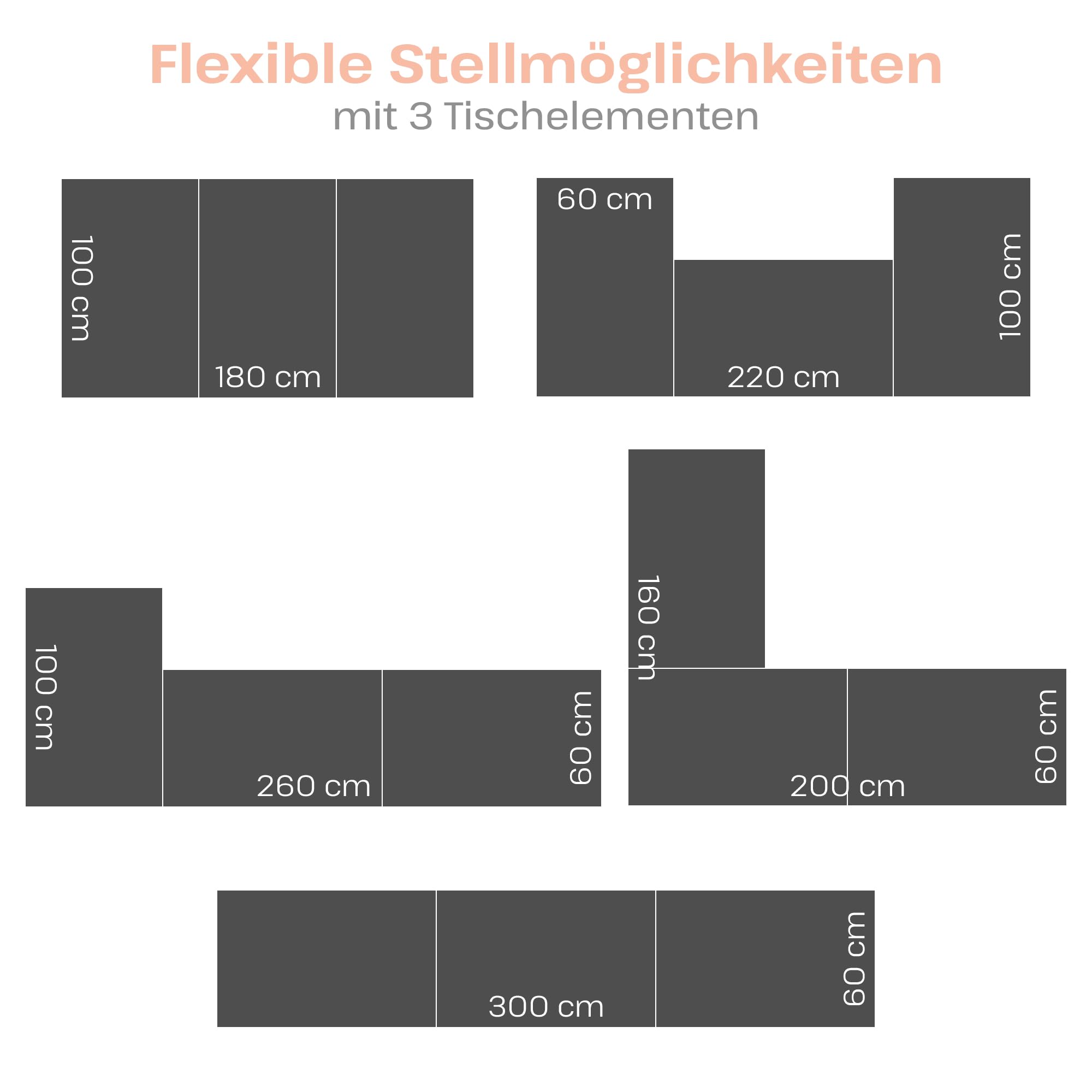 Raburg Multifunktionstisch, 3-teilig, Alu, 3 x 100 cm x 60 cm, Olli