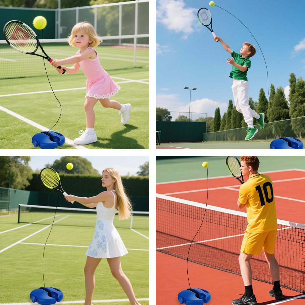 Set allenamento tennis, base per allenatore con 2 palline da tennis, attrezzatura da tennis portatile, allenatore per palline da tennis con corda, set allenatore di tennis per esterni, giardino, parco