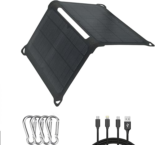 Cargador de panel solar portátil de 14 W, cargador de teléfono solar ETFE con 2 puertos USB, carga rápida impermeable IP67 compatible con teléfonos