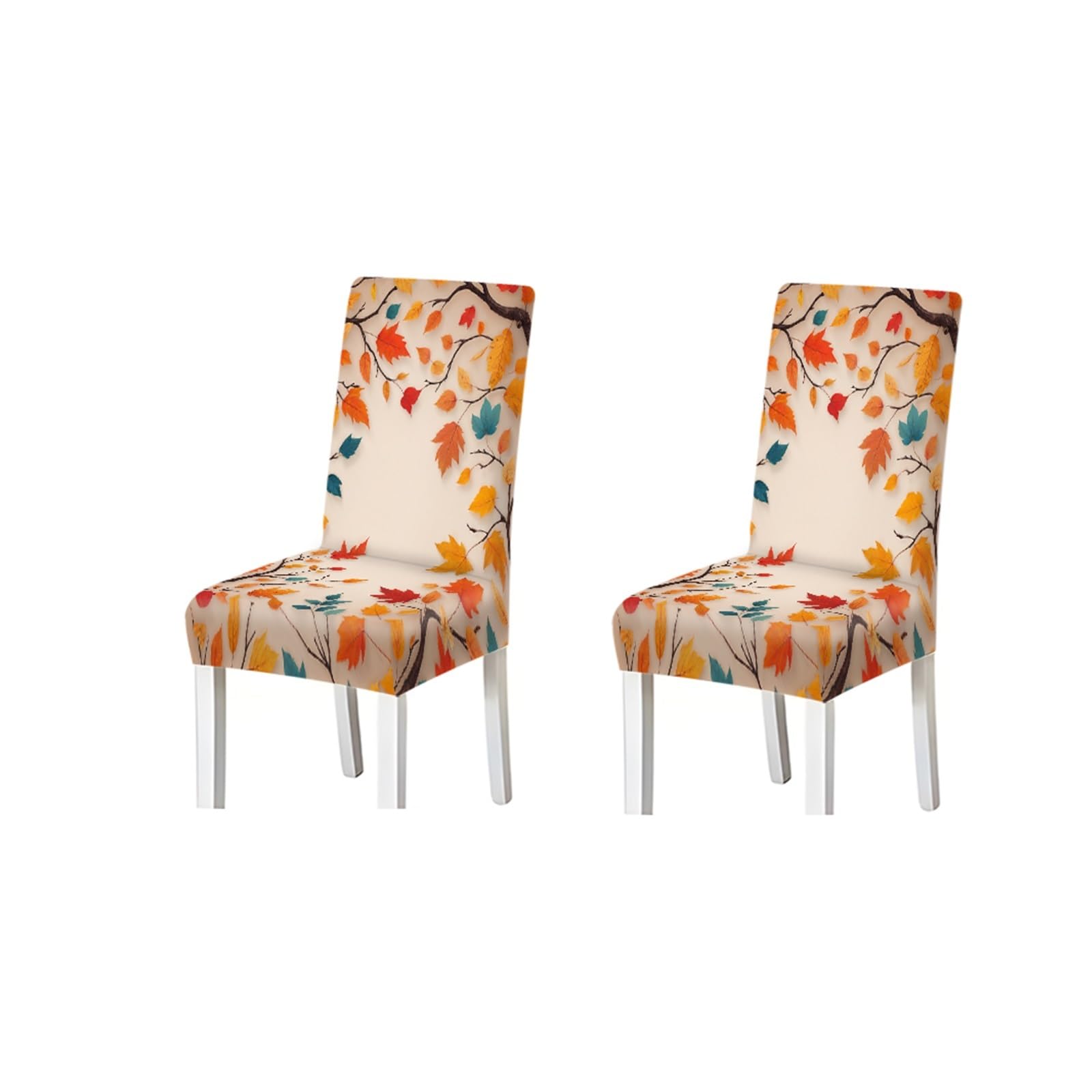 BOSUYBN Autumn Maple Leaves Print Stretch Dining Chair Covers, Set Of 2/4/6 Furniture Protectors for Home Dining Room(2PCS Chair cover)