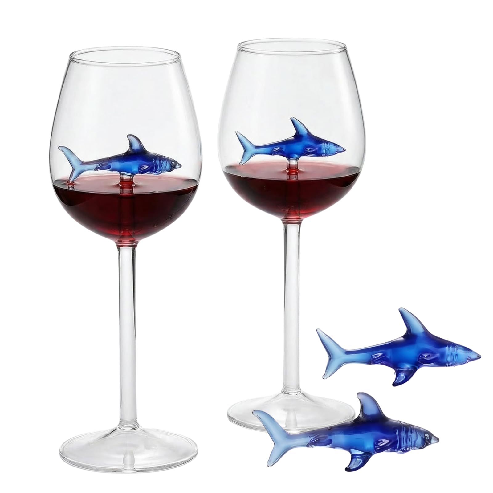 Amazon.com | Handcrafted Stemmed Shark Wine Glass - Personalized Set of 2  with 3D Sharks Inside - Red Wine Glasses - Unique Shark Lover Gifts - Ideal  for Parties, Birthdays, Weddings - 10.05 oz Capacity (Blue): Wine Glasses