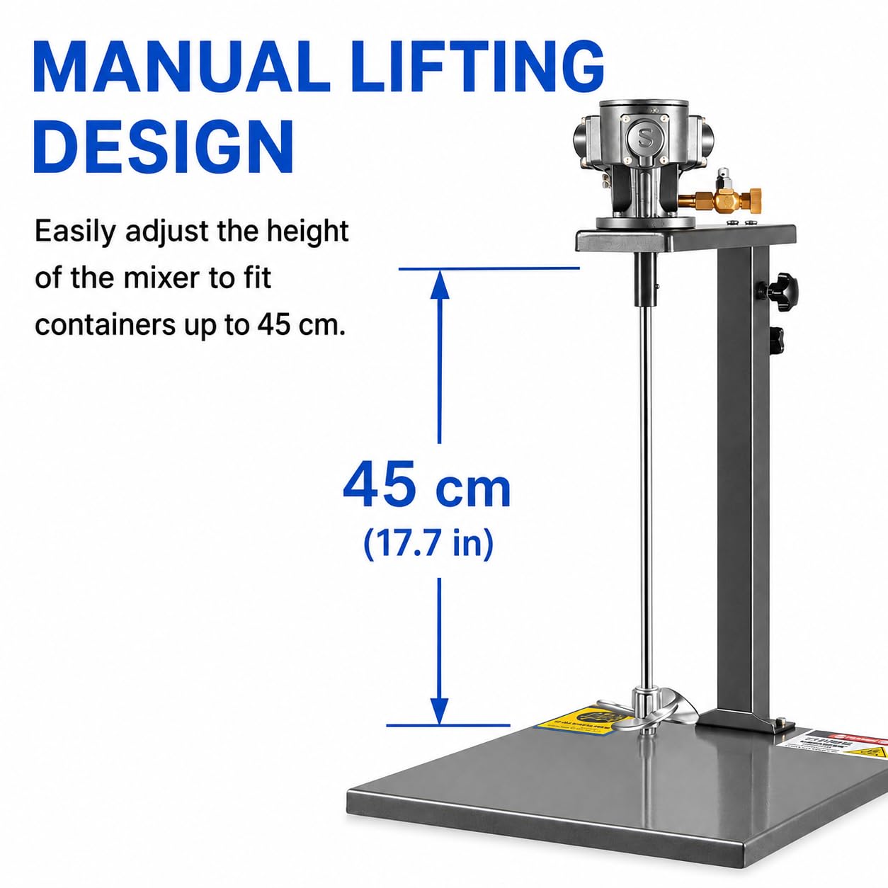 Mezclador de pintura neumático con soporte de elevación manual, agitador de aire de 5 galones, 1/8 caballos de fuerza 2600 RPM para revestimientos y líquidos
