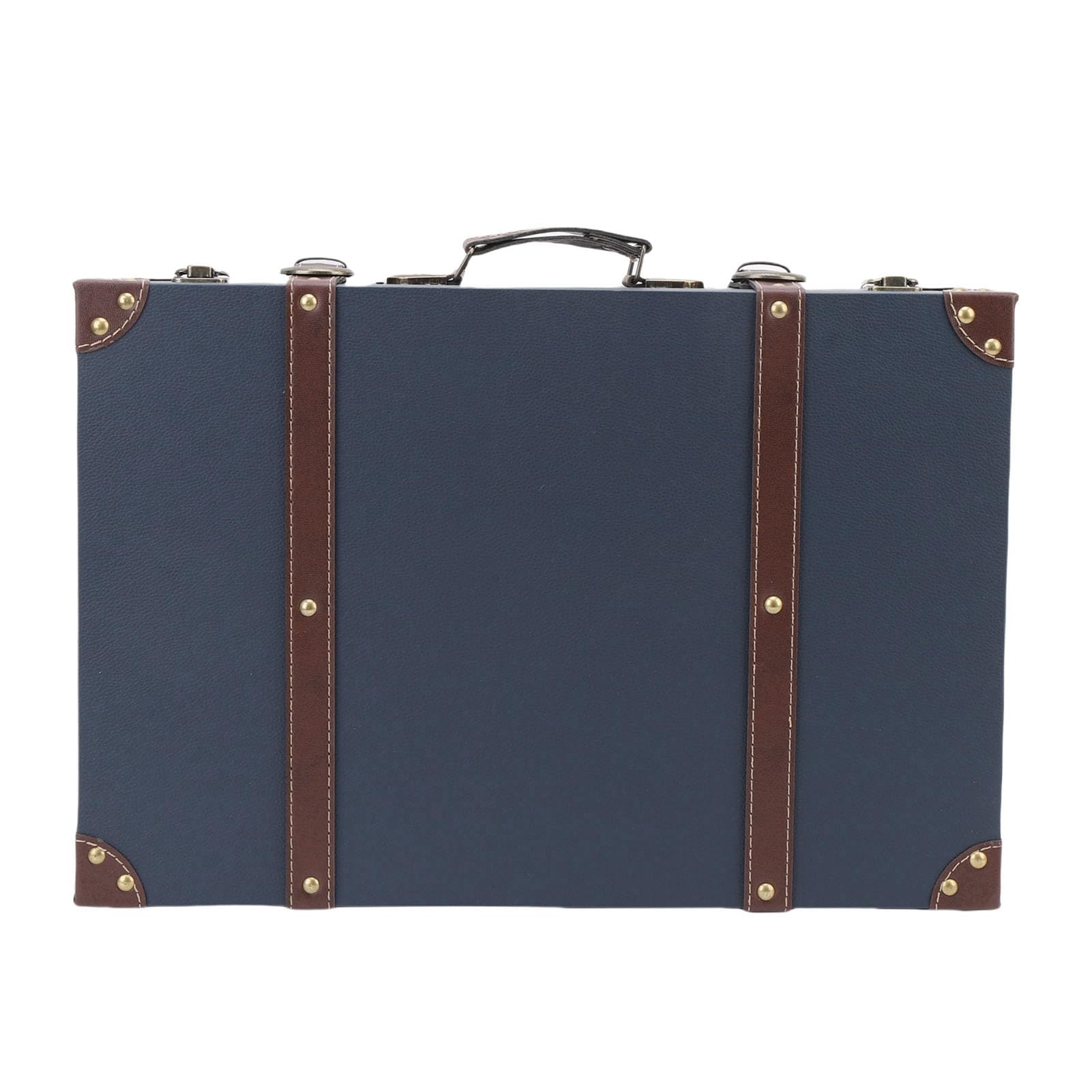 Walfront Pudełko na walizkę w Stylu Vintage Ozdobne Pudełko do Przechowywania Skrzynia o Gęstości 17,7 X 11,8 X 5,9 Cala Retro Organizer na bagaż ze Skórzanym Uchwytem i Paskami Rekwizyty do zdjęć w