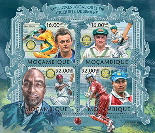Mozambique 2013 Cricket Adam Gilchris Donald Bradman Viv Richards Brian Lara Stamps Miniature Sheet MNH