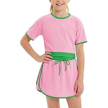 Girls 2 Piece Outfit Summer Clothes Set,5-14 Years, Kids Teen Color Block Athletic Top & Skirt Built in Shorts