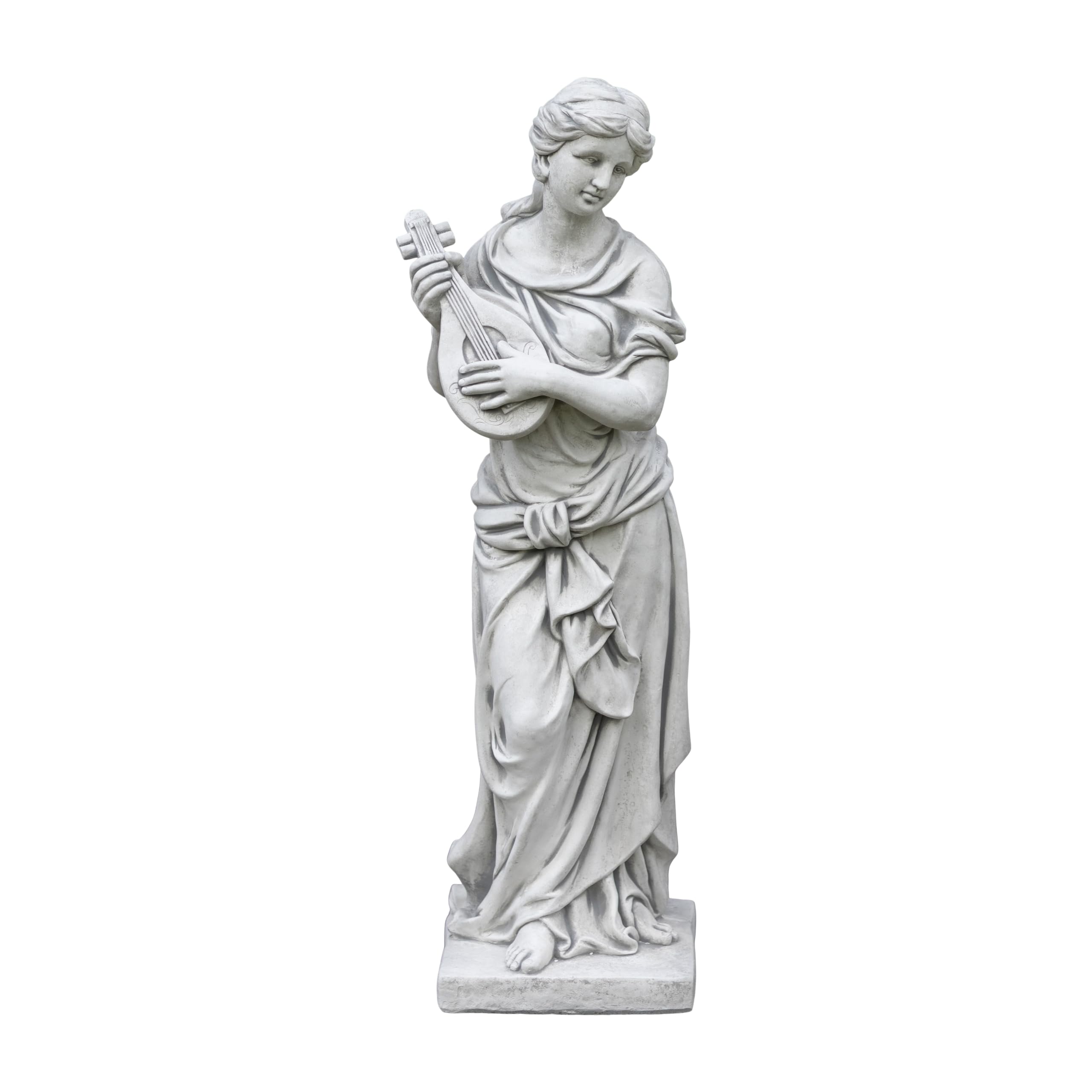 gartendekoparadies.de Statue der Euterpe mit Mandoline, Steinfigur, H. 117 cm, 98 kg, Grau, frostsicher aus Steinguss für Außenbereich