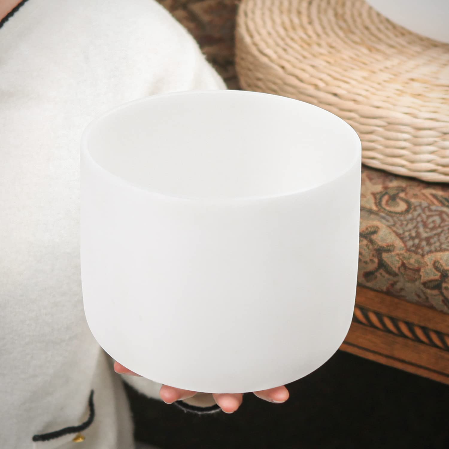 KVKA Juego de cuencos de 20 cm, nota B de 432 Hz, 8 pulgadas, cuenco de chakra blanco para yoga, meditación, sanación sonora, relajación, reducción del estrés con bolsa de transporte