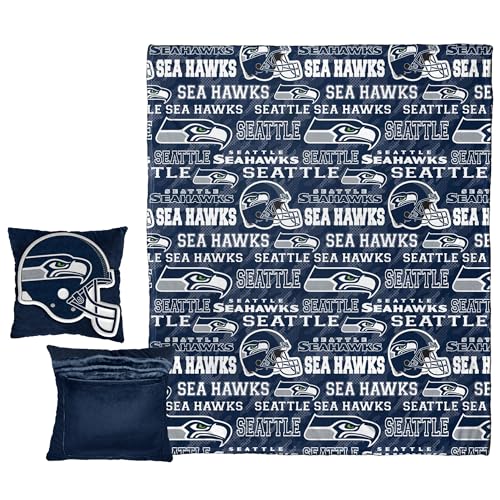NORTHWEST NFL Hypnotic Camo Pocket Pillow 14x14 and Throw Blanket 40x50 Set, Seattle Seahawks, Team Colors