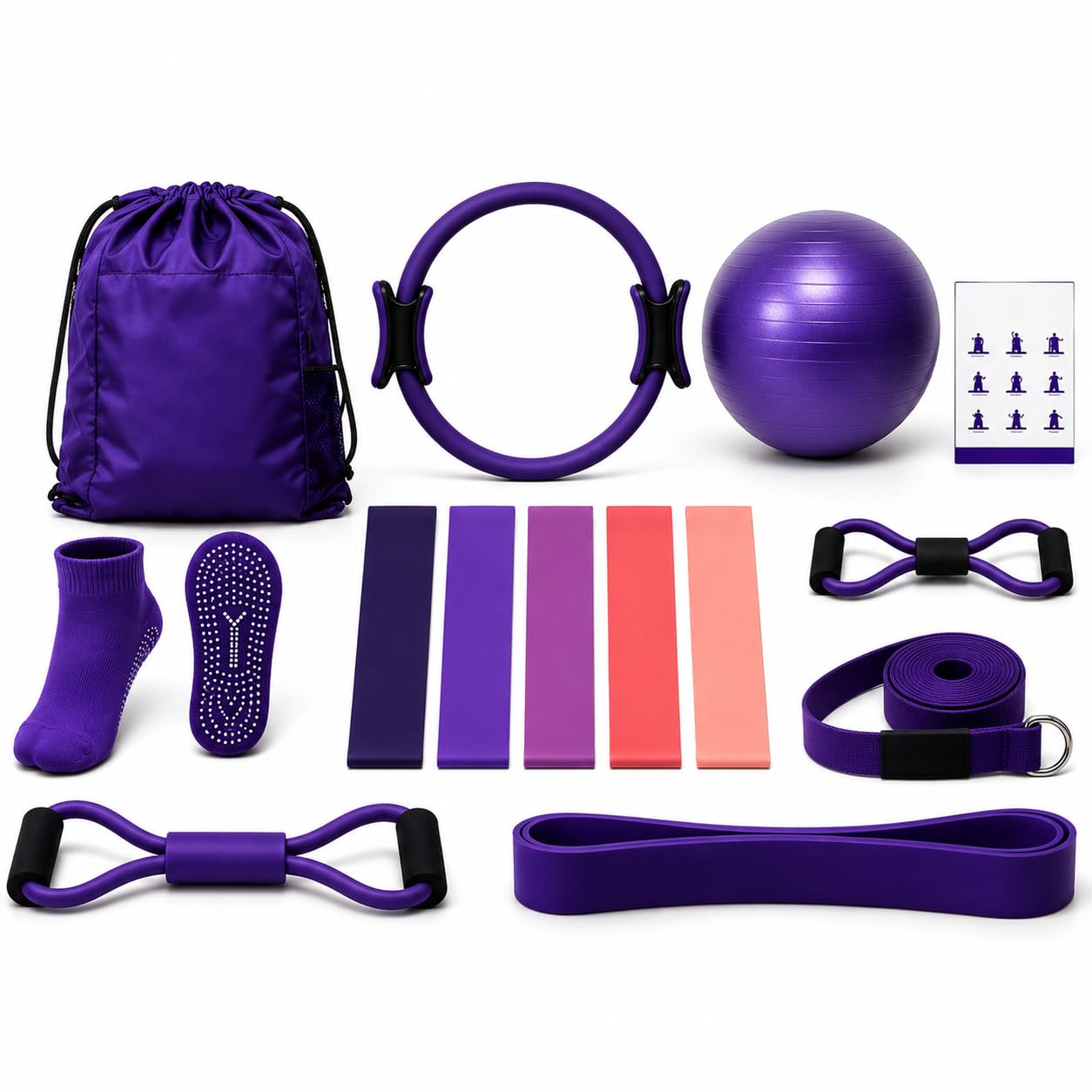 13 PCS Pilates Starter Kit with 13 Inch Pilates Ring, 10 Inch Exercise Ball & Resistance Bands, Complete Pilates Equipment for Home Workouts, Core Strength, Flexibility, Balance & Body Toning