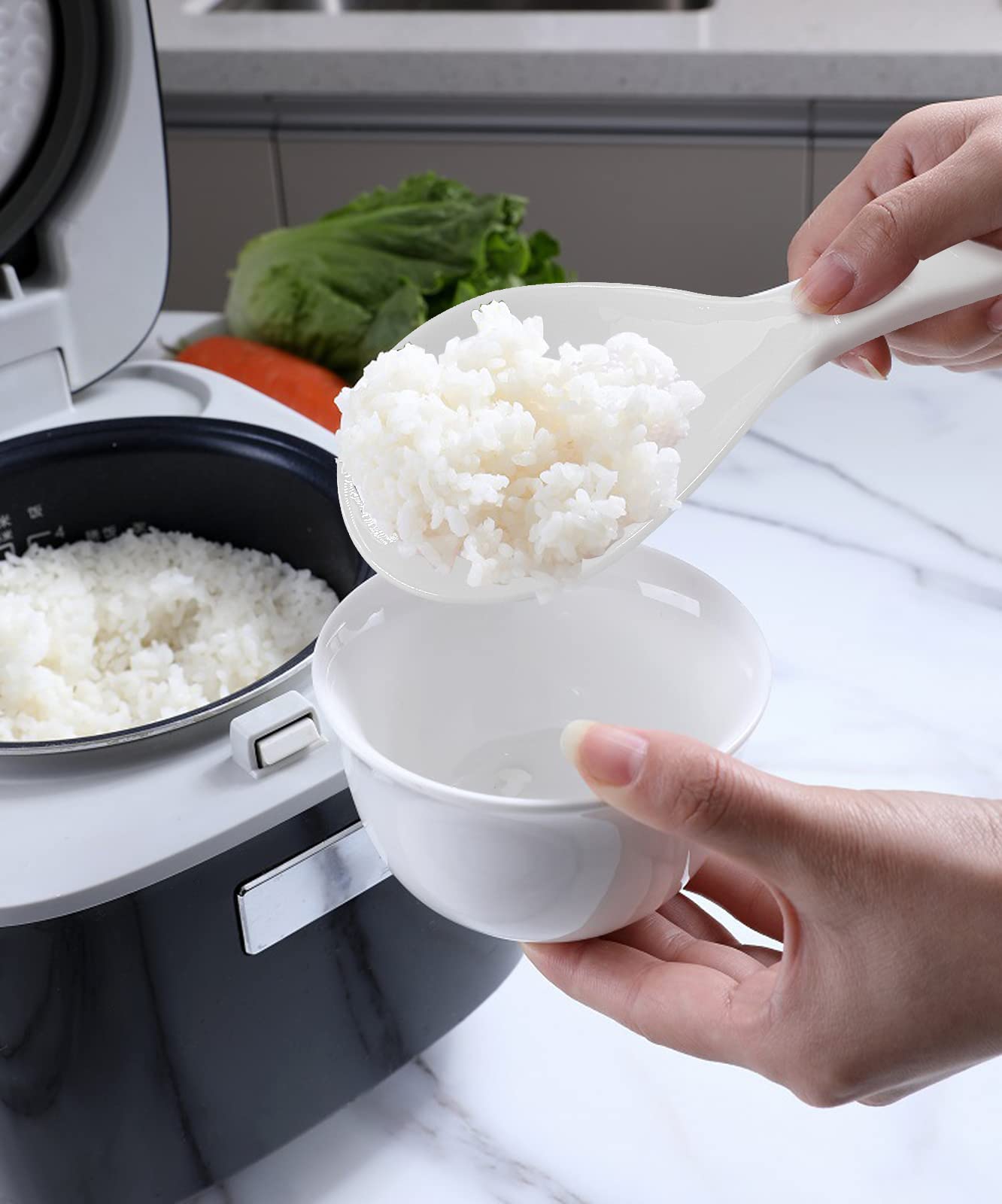 2-Pack Plastic Rice Paddle – Non-Stick Rice Scoop Spoon, 7.87 Inch White