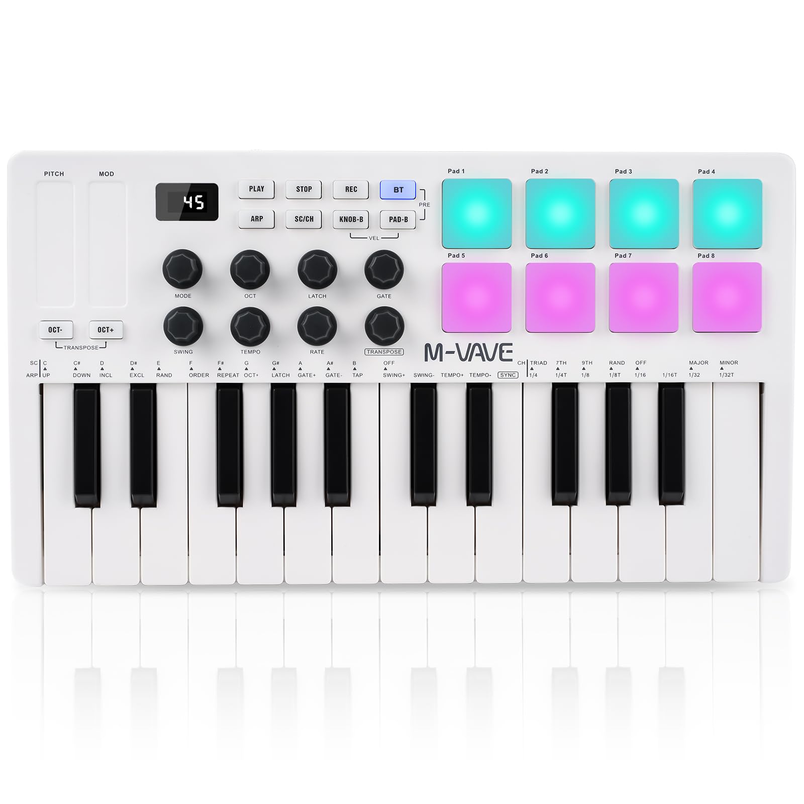 M-VAVE Controlador Midi, Musik-Arrangement Keyboard Mini 25 Teclas MIDI Electrónico Controller Pad Batería Incorporada SMK-25 Blanco