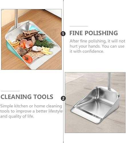 Miniatura 2 de Alipis Sartén de acero inoxidable con mango largo, pala de basura vertical, para barrer, suministros del hogar para vestíbulo, garaje, hogar y patio